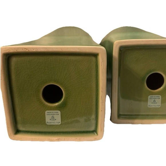 PartyLite Nature's Garden Ceramic Pillar Tealight Candle Holders Green Set Of 2 - Picture 7 of 15
